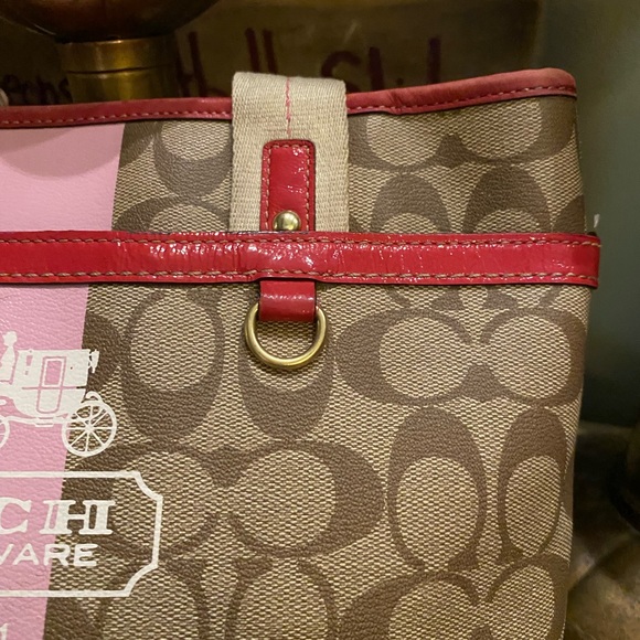 Coach Signature Pink Beige Heritage Stripe F11349 Tote Shoulder Bag - Picture 3 of 16